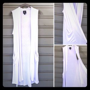 White Sleeveless/Vest Boho Cardigan Long
